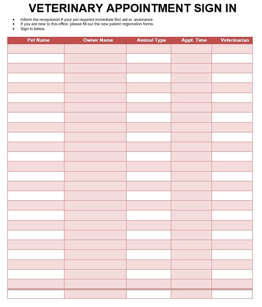 Veterinary Patient Sign In Veterinary Patient Sign In