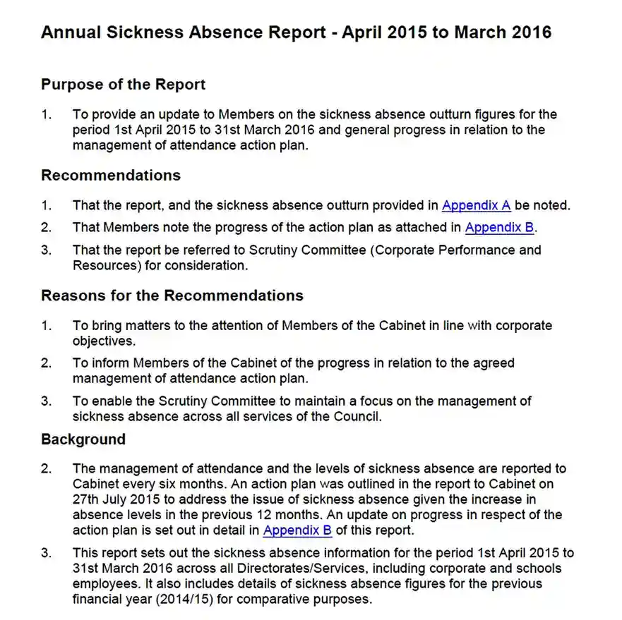 Annual Sickness Absence Report