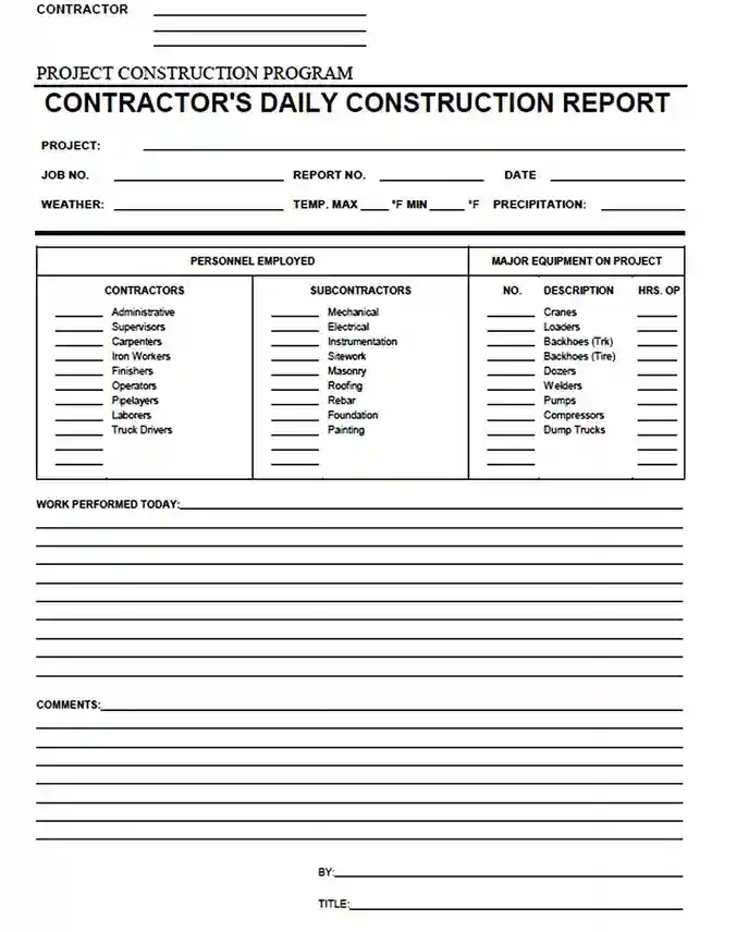 Daily Construction Report Template in PDF
