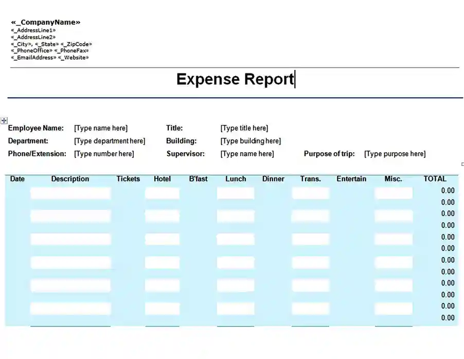 employee free expense report