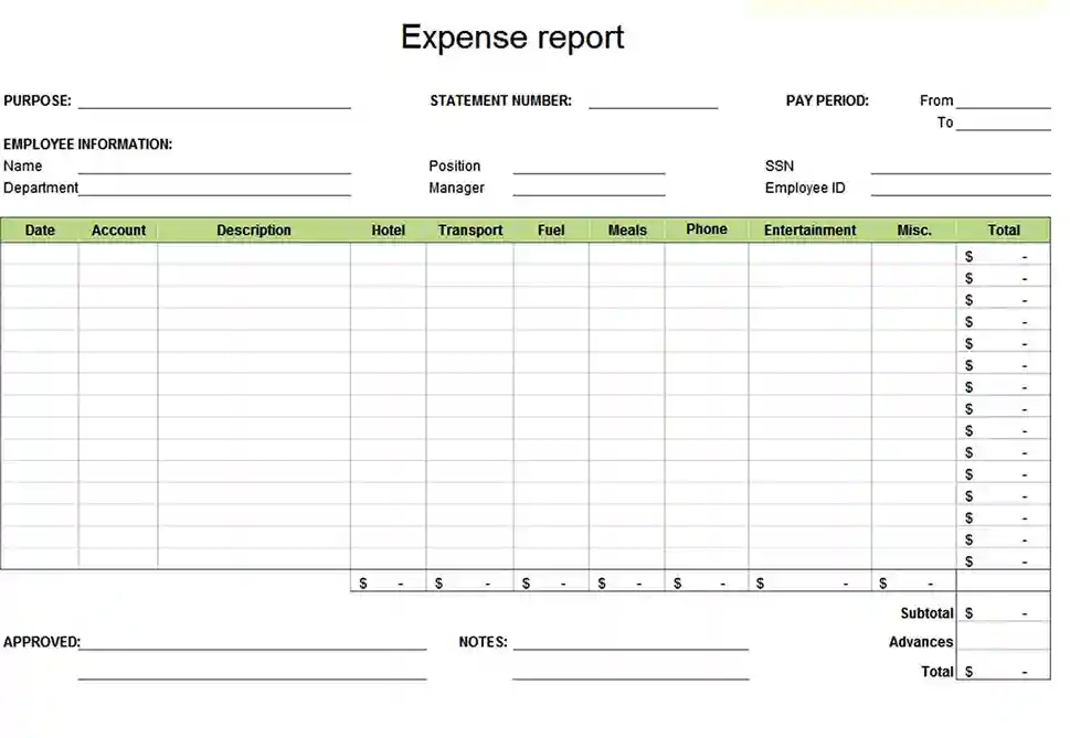free employee expense report