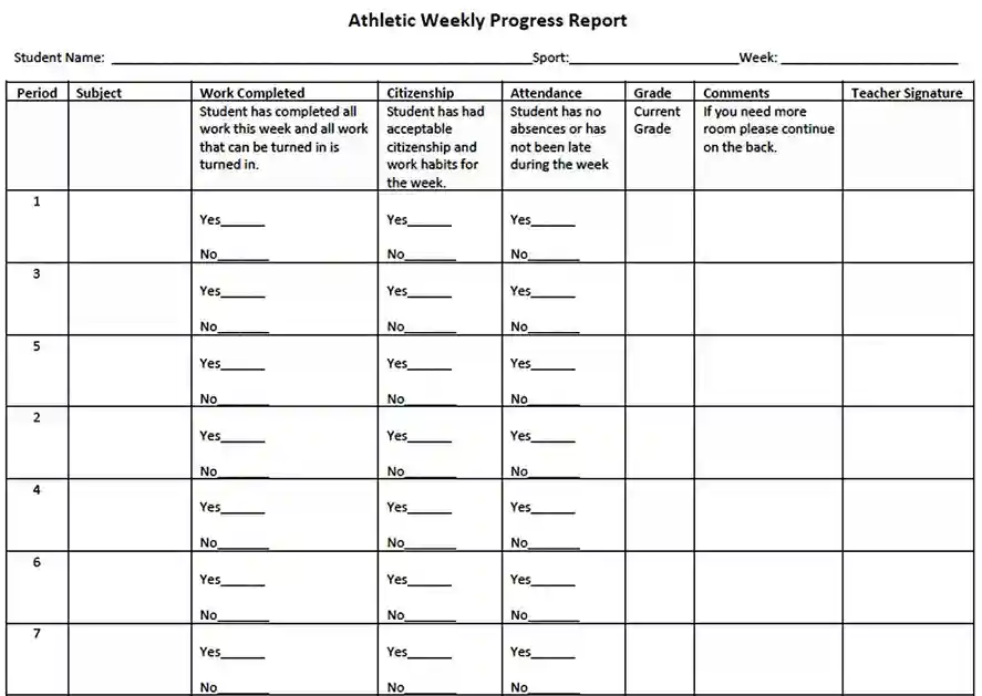 Athletic Weekly Progress Report