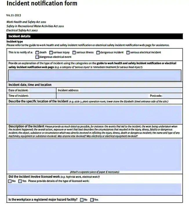 Construction Safety Incident Report Form