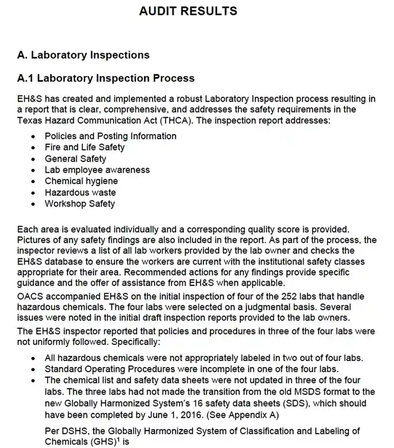 Laboratory Safety Audit Report