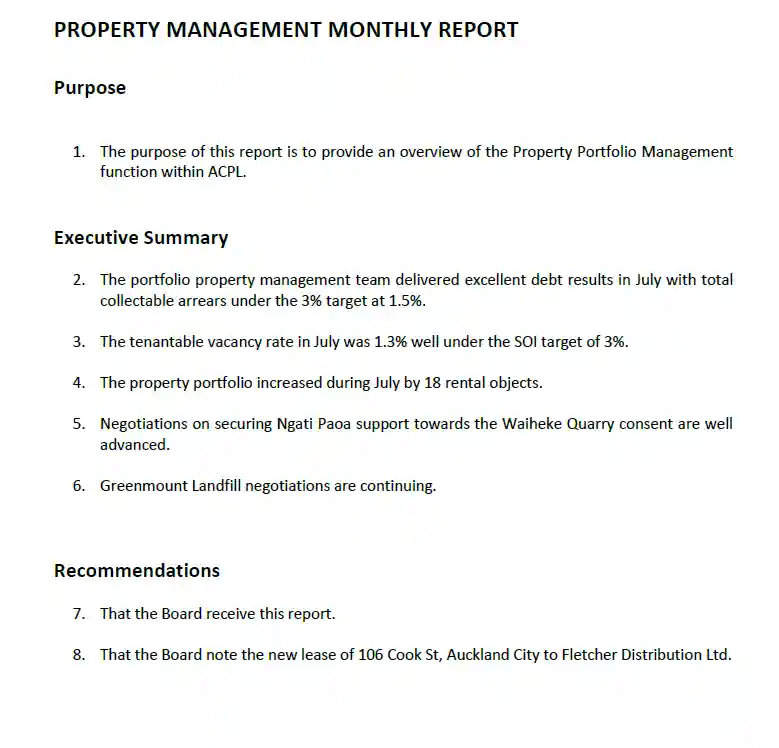 Monthly Property Management Report