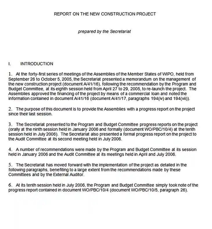 New Construction Project Report Template