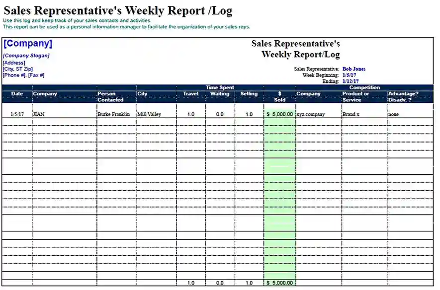 Sales Representative Weekly Report
