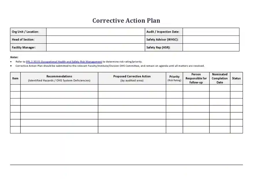corrective action plan template 11