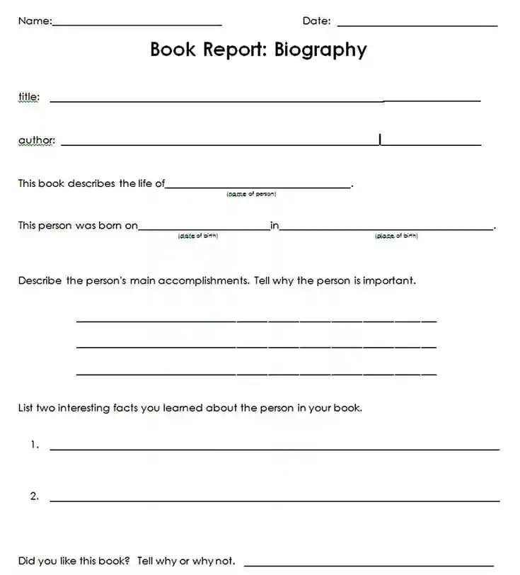 Biography Book Report Format