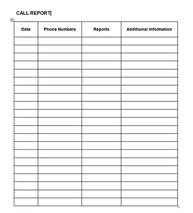 Free Call Report Template