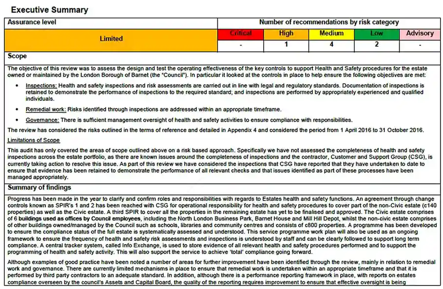 Health and Safety Internal Audit Report Health and Safety Internal Audit Report