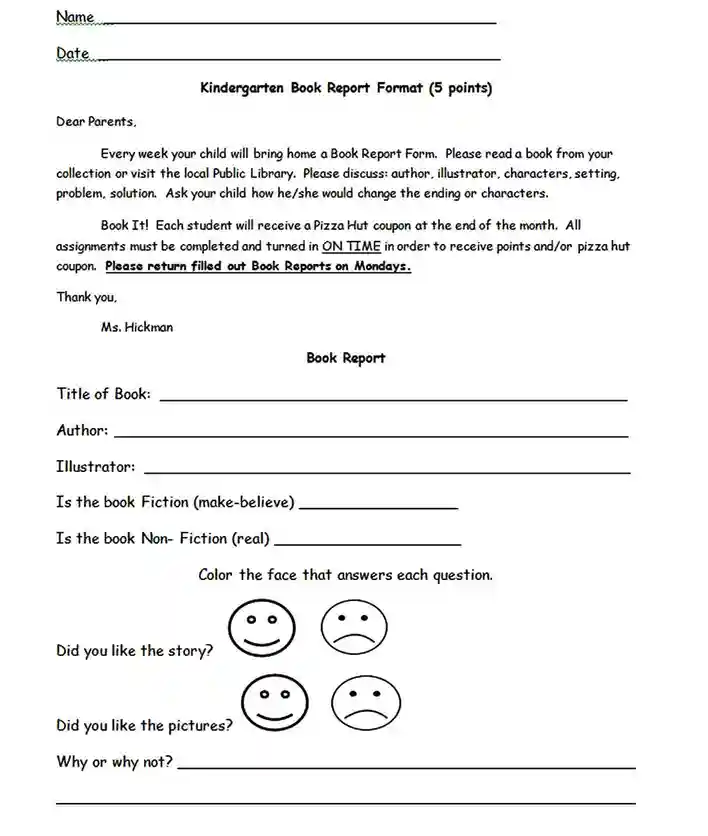 Kindergarten Book Report