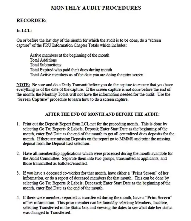 MONTHLY AUDIT AID MONTHLY AUDIT AID