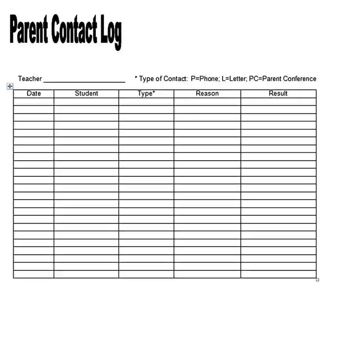 Parent Contact Log Template