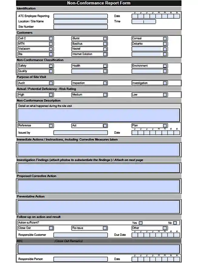 Safety Non Conformance Report Template