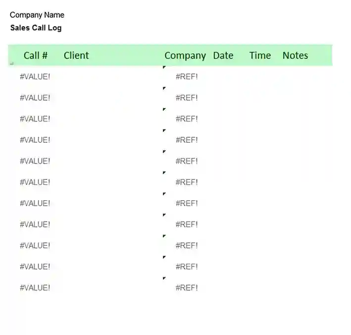 Sales Call Log Template Excel