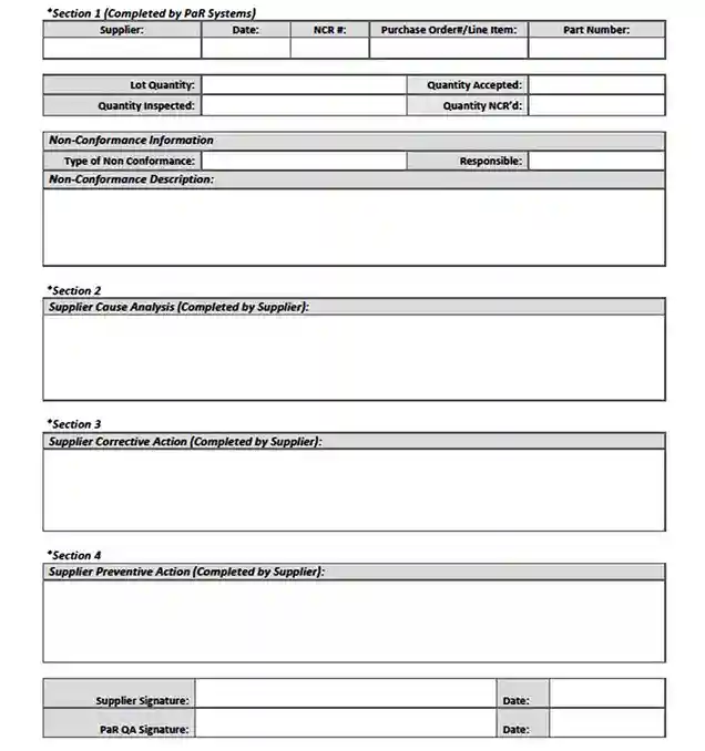 Supplier Non Conformance Report PDF Template