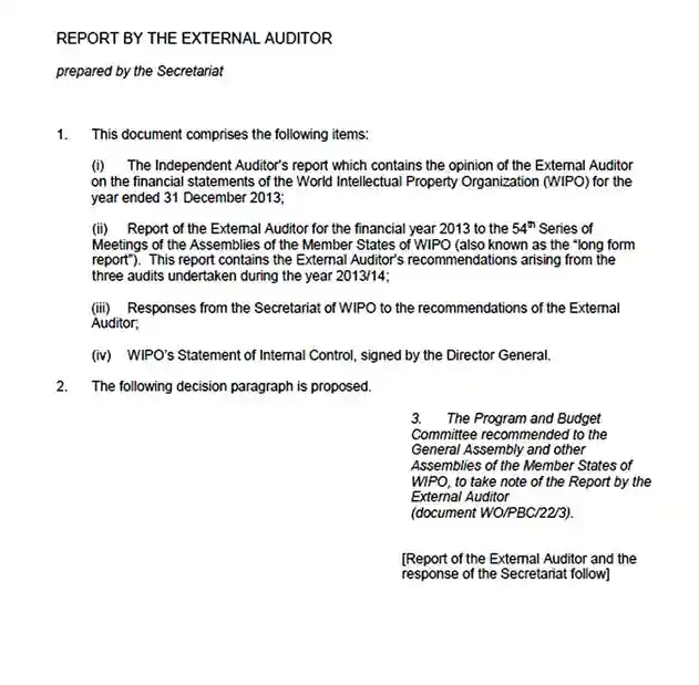 WIPO External Audit Report Template
